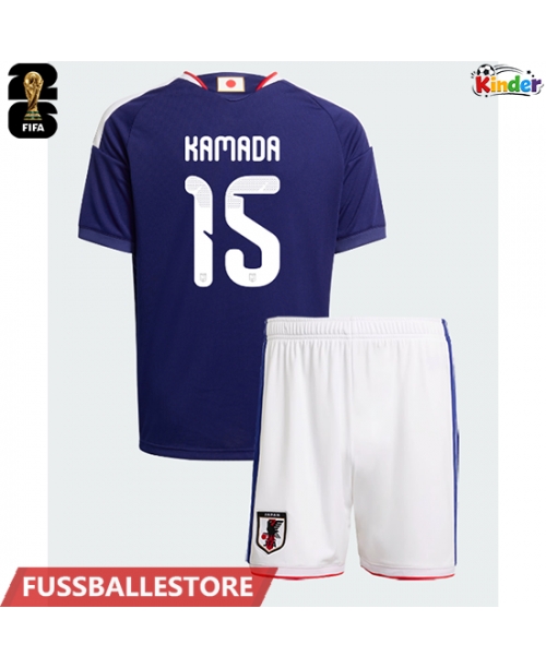 Günstige Japan Daichi Kamada #15 Heimtrikotsatz Kinder WM 2026 Kurzarm (+ Kurze Hosen)